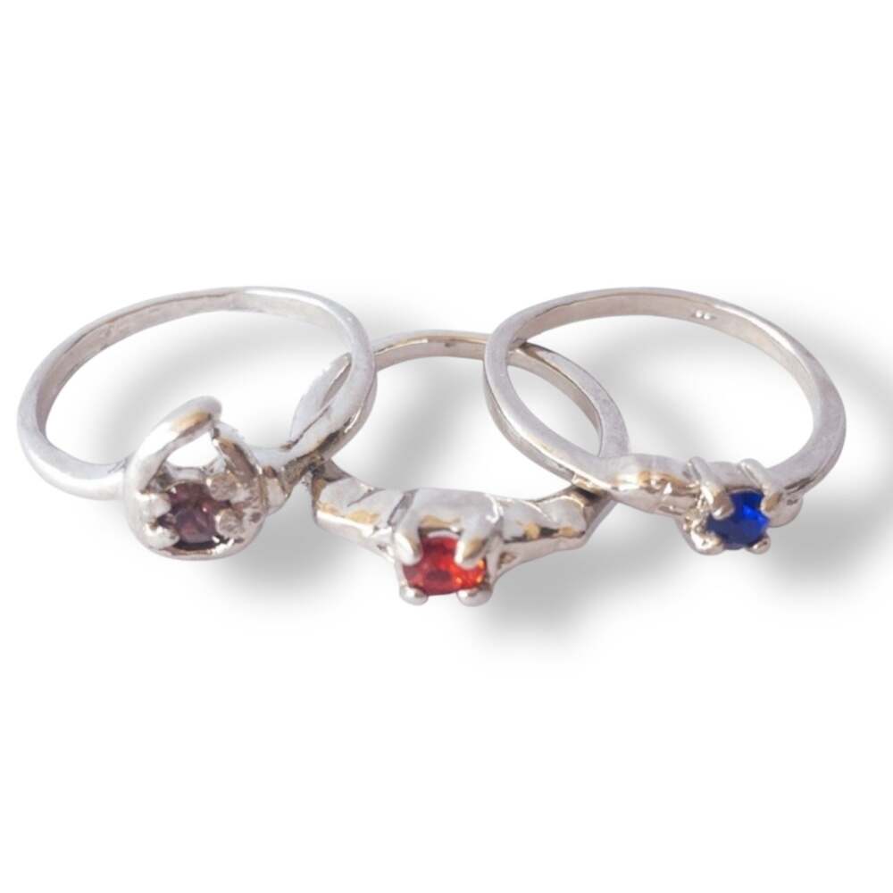 Silver 3 Ring Lot With Gemstones Size 5 and 7